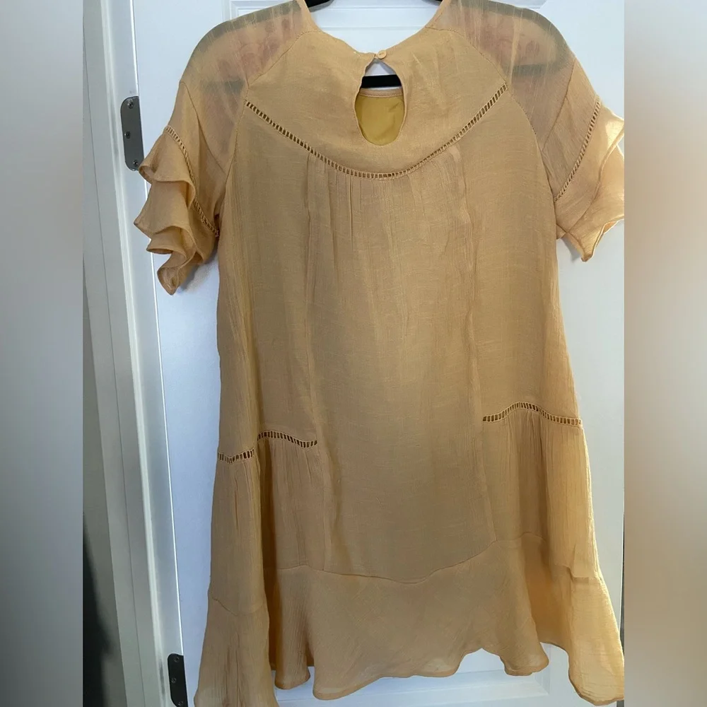 Altar’d State Boho Embroidered Ruffle Sleeve Mini Dress Yellow Red Floral XS - Picture 4 of 5